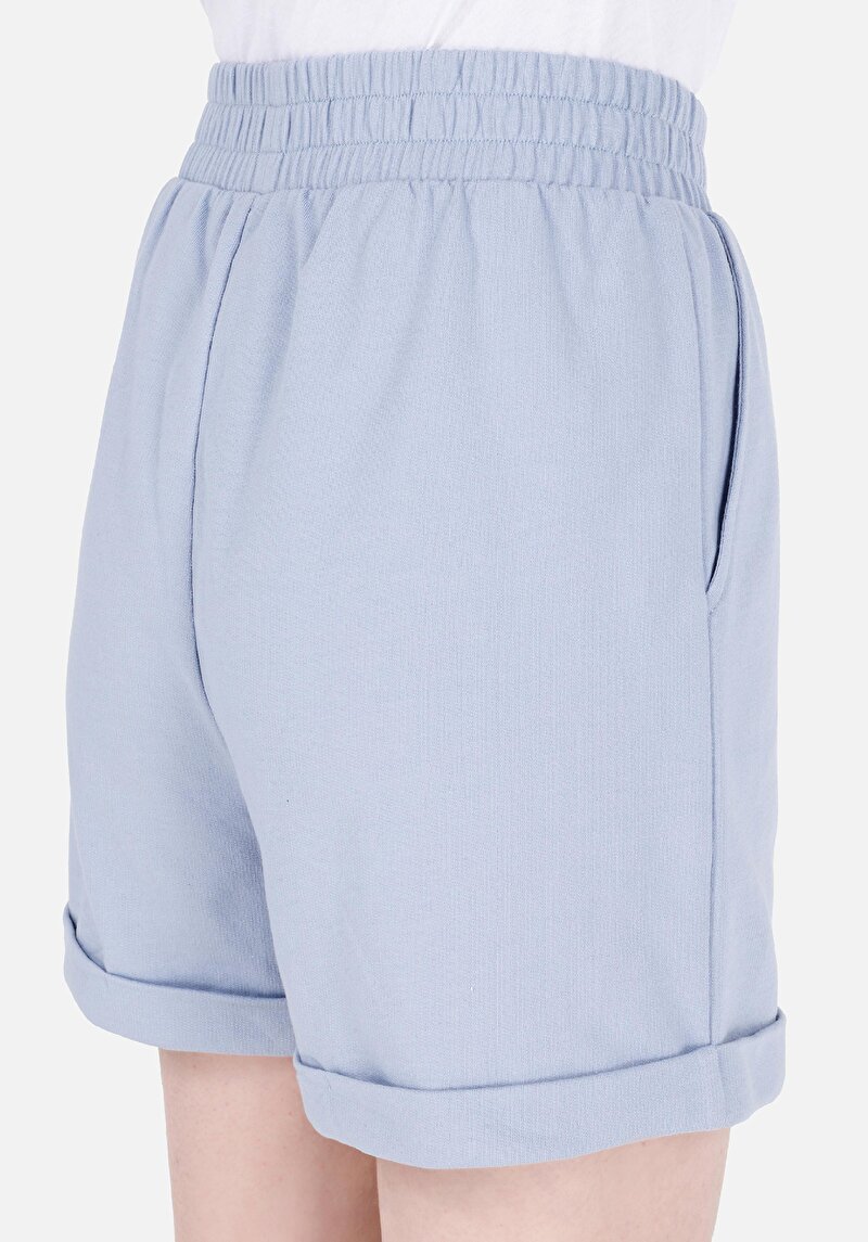 Regular Fit Orta Bel Cepli Kadın Mavi Şort