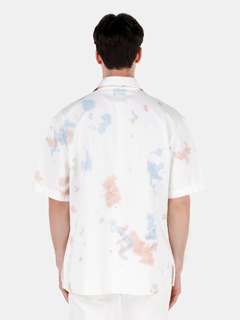 Oversize Fit Shirt Neck Erkek Bej Kısa Kol Gömlek