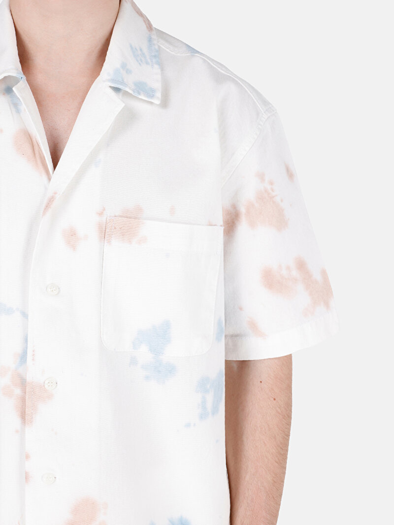 Oversize Fit Shirt Neck  Erkek Bej Kısa Kol Gömlek