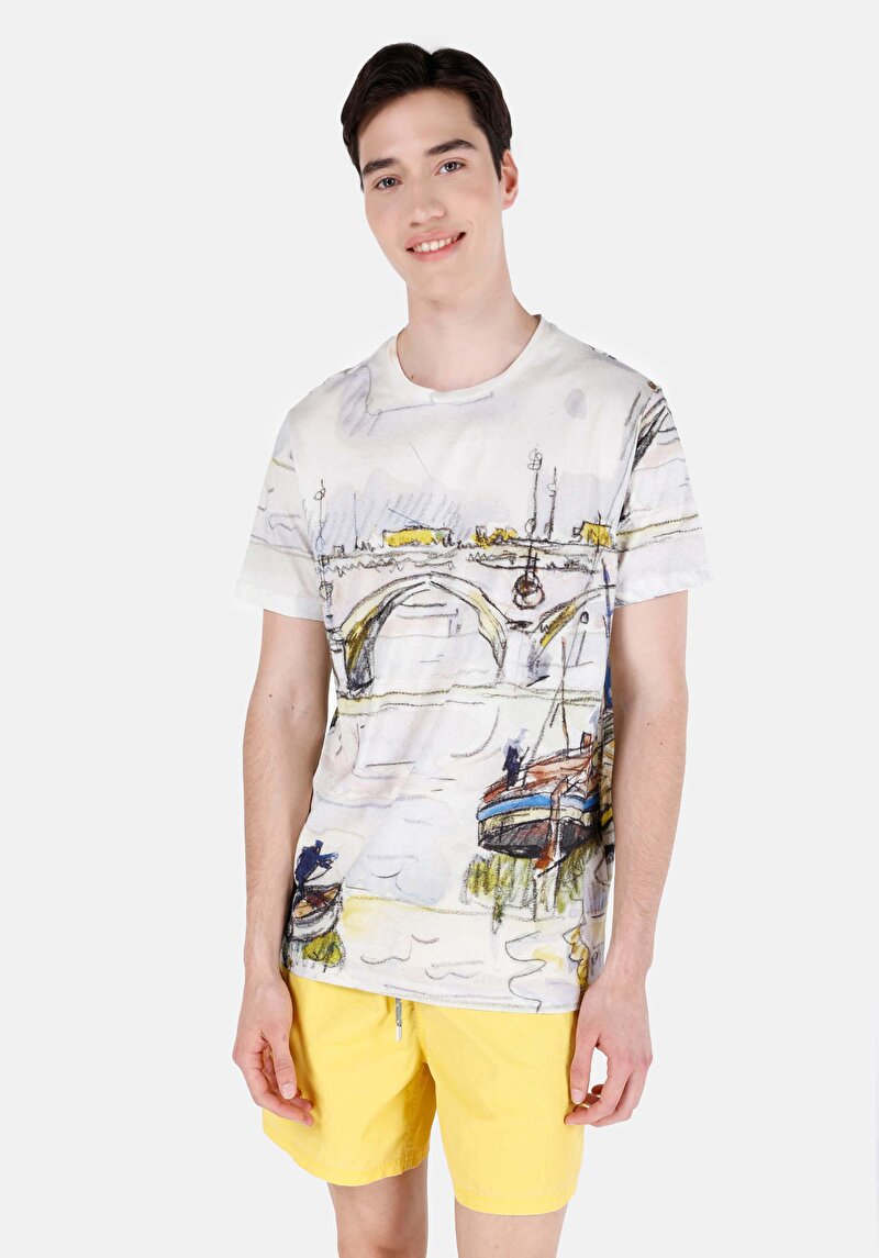 Regular Fit Yuvarlak Yaka Baskılı Cepsiz Erkek Çok Renkli Kısa Kol Tişört