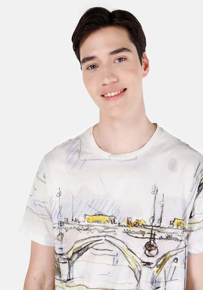 Regular Fit Yuvarlak Yaka Baskılı Cepsiz Erkek Çok Renkli Kısa Kol Tişört