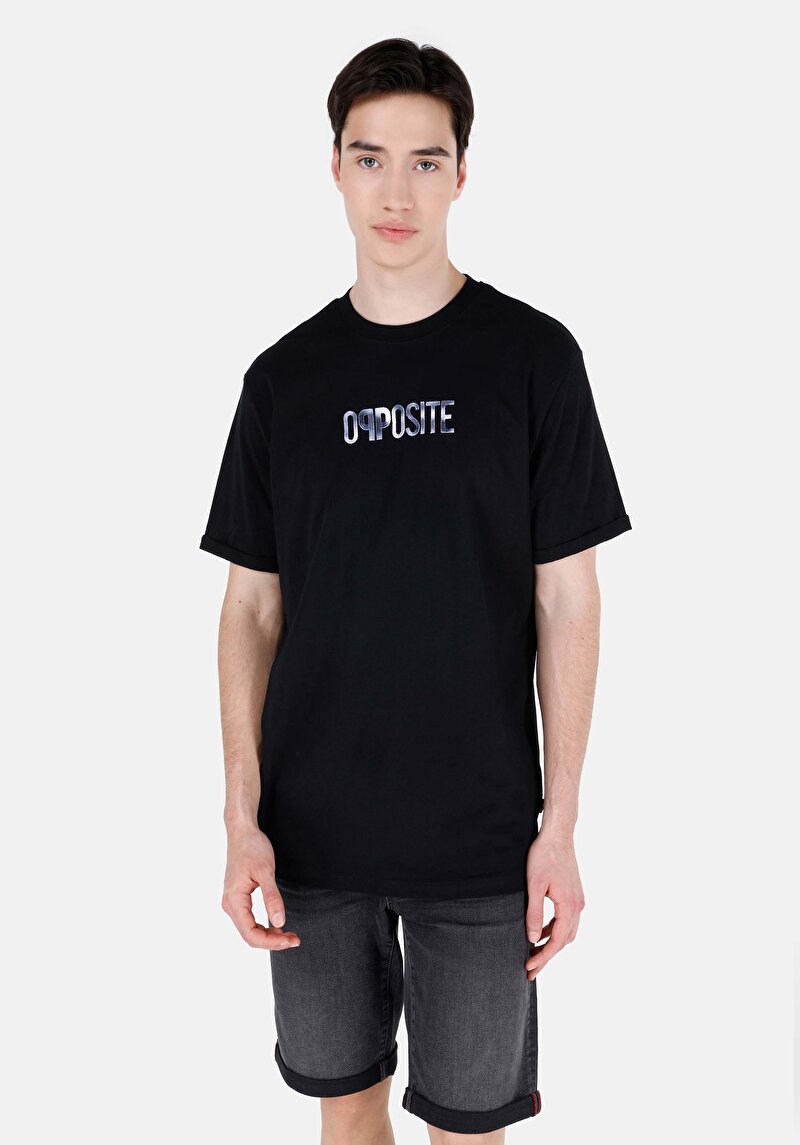 Comfort Fit Yuvarlak Yaka Düz Erkek Cepsiz Siyah Kısa Kol Tişört