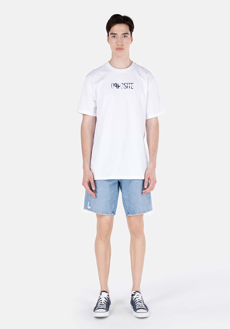 Comfort Fit Yuvarlak Yaka Düz Erkek Beyaz Kısa Kol Tişört