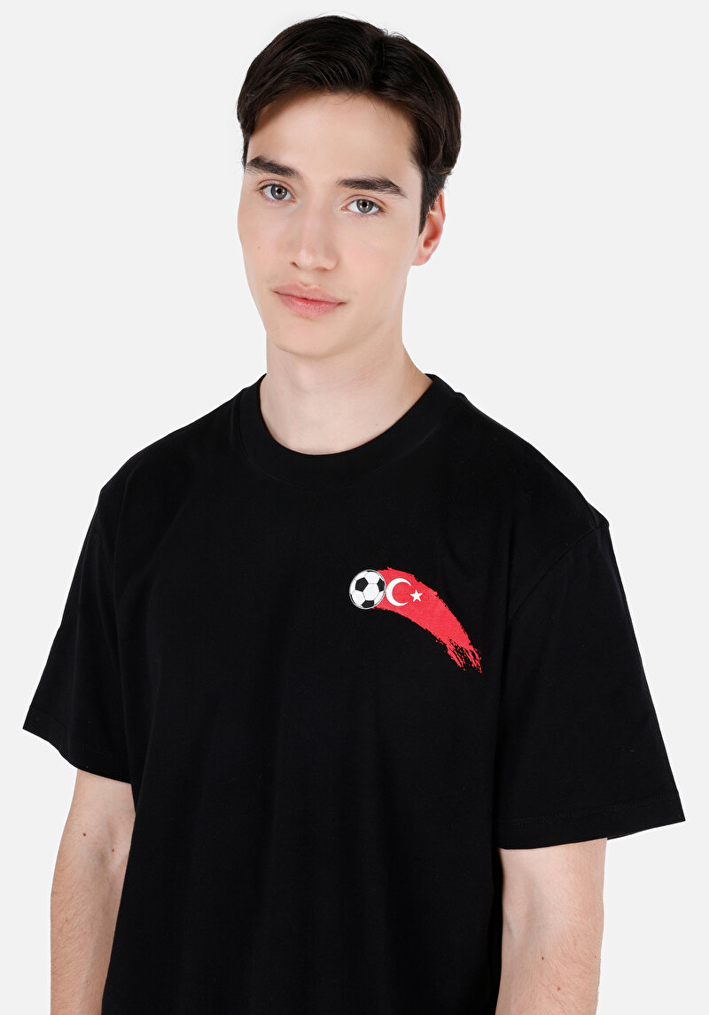 Comfort Fit Yuvarlak Yaka Düz Erkek Siyah Kısa Kol Tişört