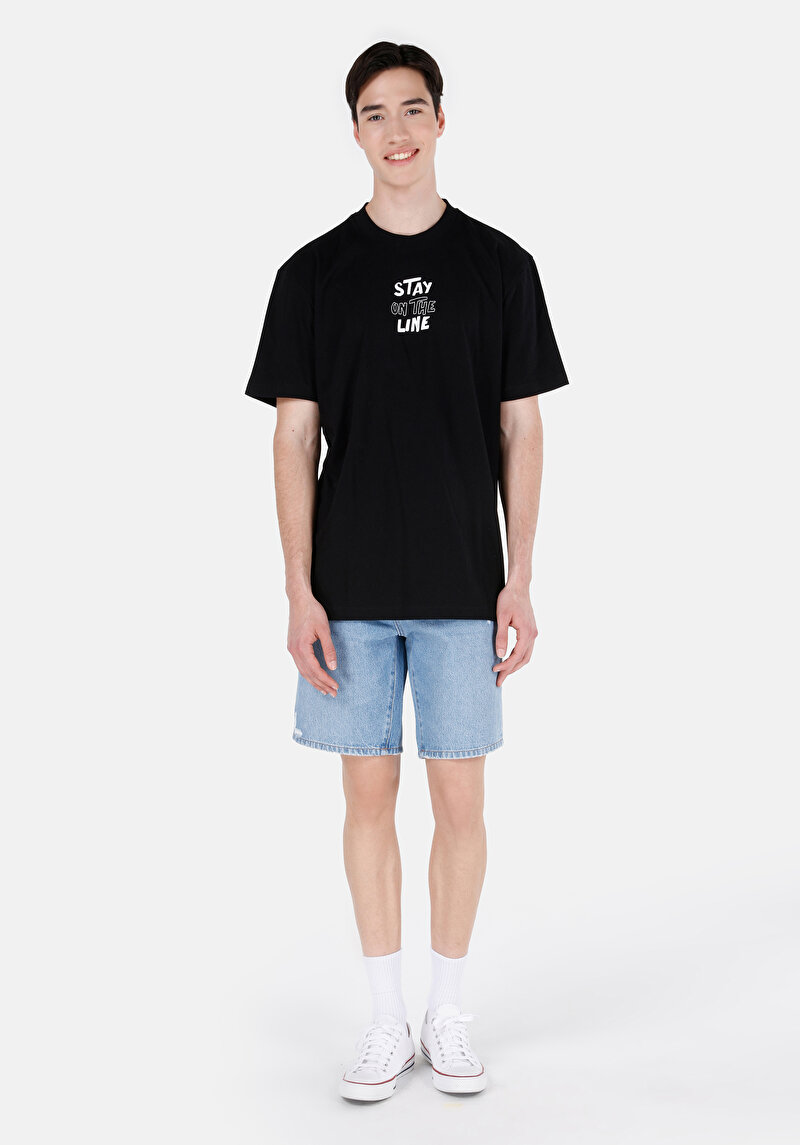 Comfort Fit Yuvarlak Yaka Düz Erkek Siyah Kısa Kol Tişört