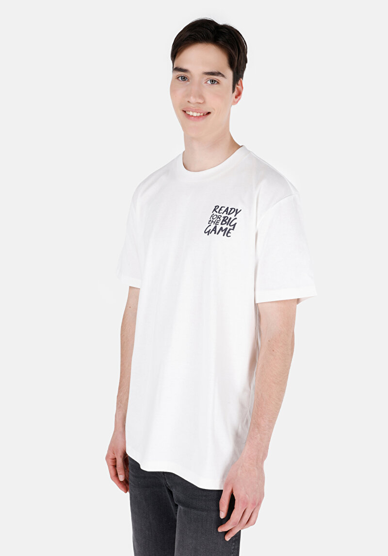 Comfort Fit Yuvarlak Yaka Düz Erkek Beyaz Kısa Kol Tişört