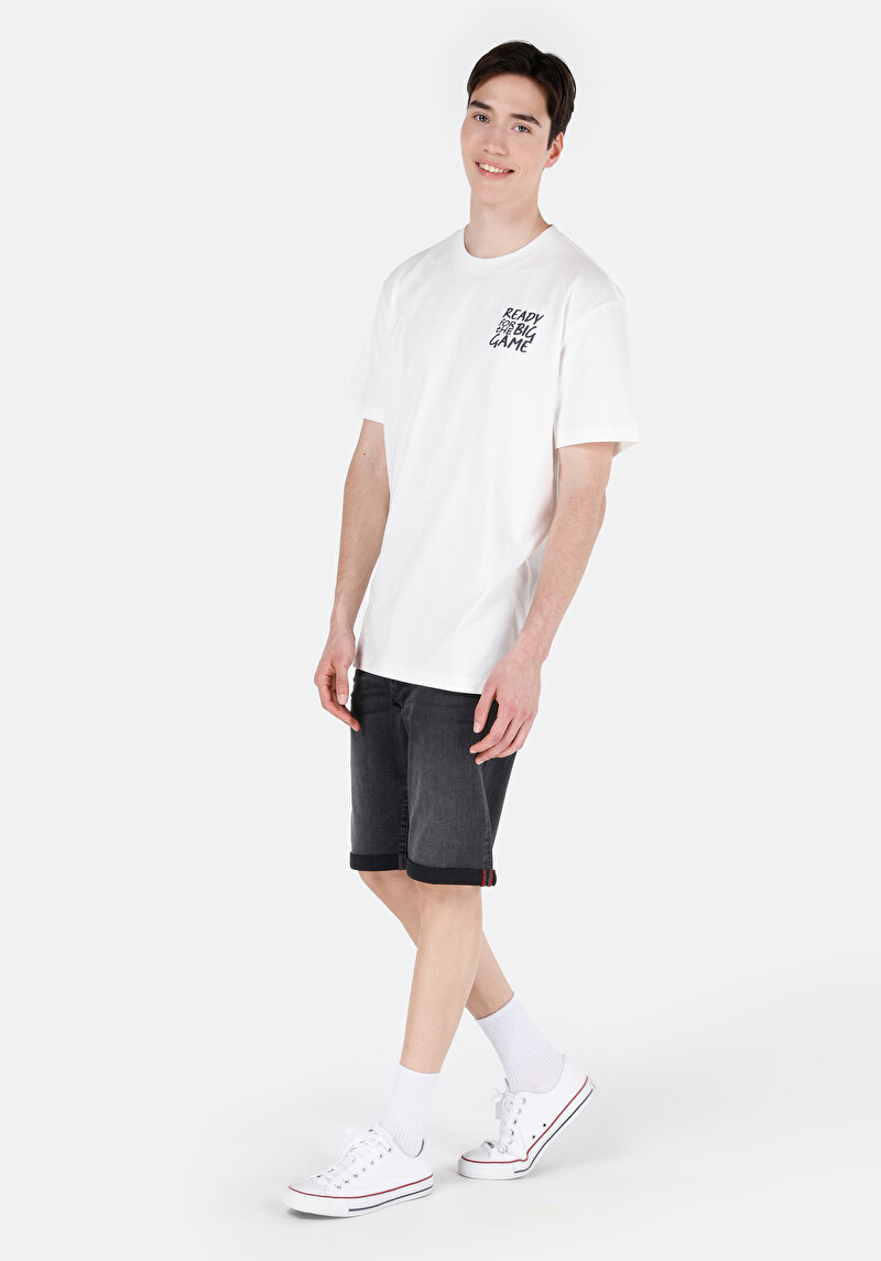 Comfort Fit Yuvarlak Yaka Düz Erkek Beyaz Kısa Kol Tişört