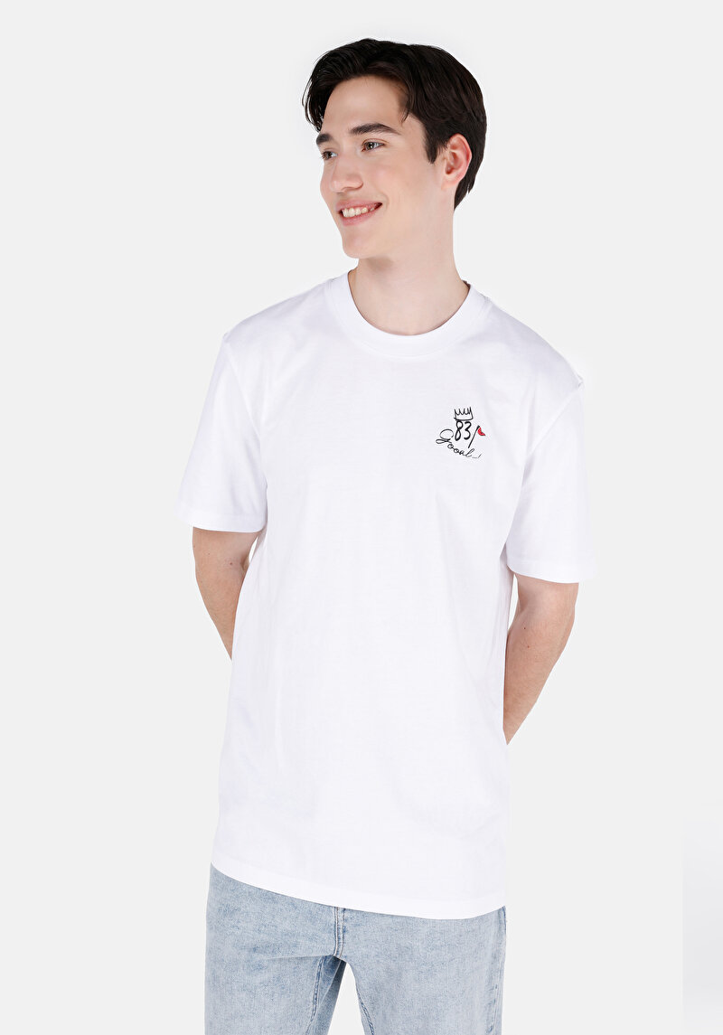 Comfort Fit Yuvarlak Yaka Düz Erkek Beyaz Kısa Kol Tişört