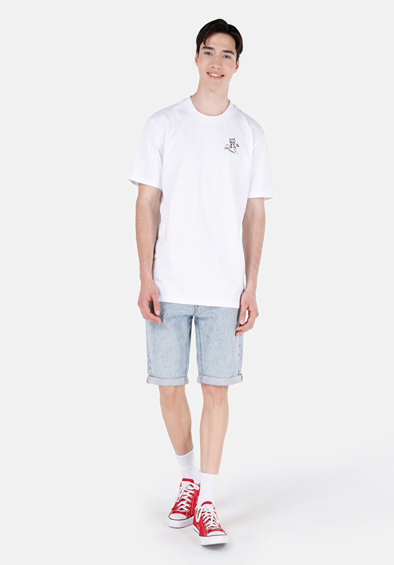 Comfort Fit Yuvarlak Yaka Düz Erkek Beyaz Kısa Kol Tişört