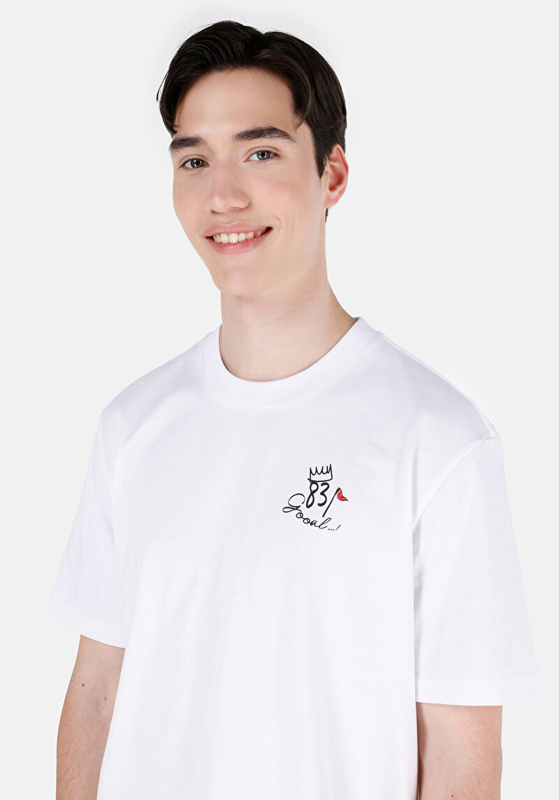 Comfort Fit Yuvarlak Yaka Düz Erkek Beyaz Kısa Kol Tişört