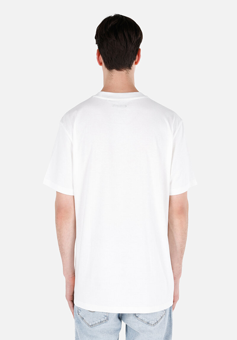 Comfort Fit Yuvarlak Yaka Düz Erkek Ofsayt Yazı Baskılı Beyaz Kısa Kol Tişört
