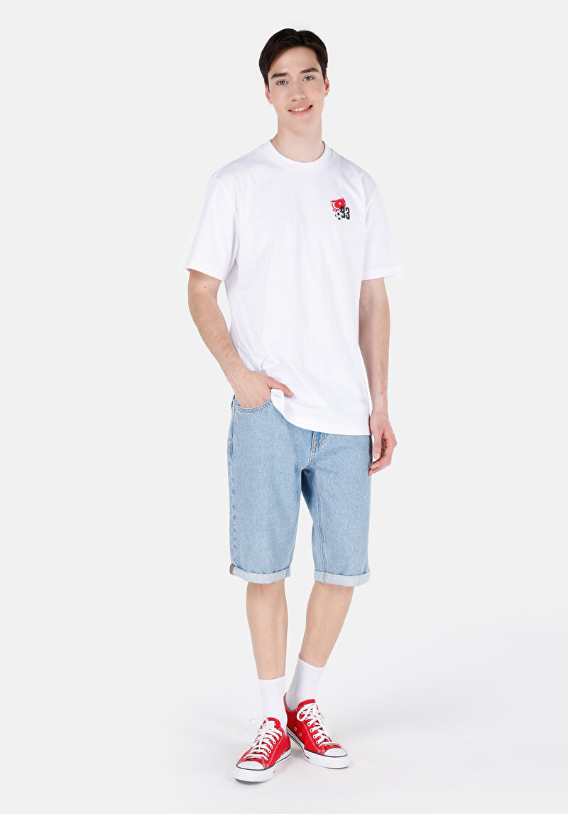 Comfort Fit Yuvarlak Yaka Düz Erkek Beyaz Kısa Kol Tişört