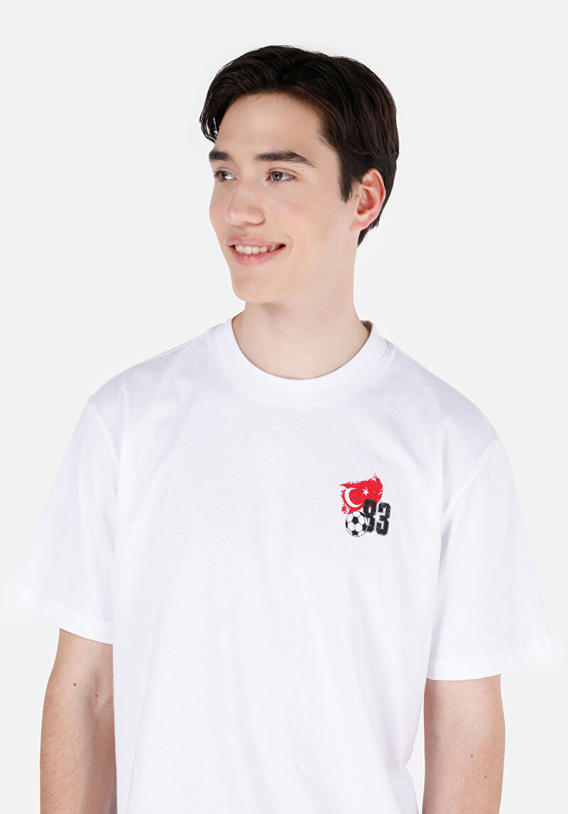 Comfort Fit Yuvarlak Yaka Düz Erkek Beyaz Kısa Kol Tişört