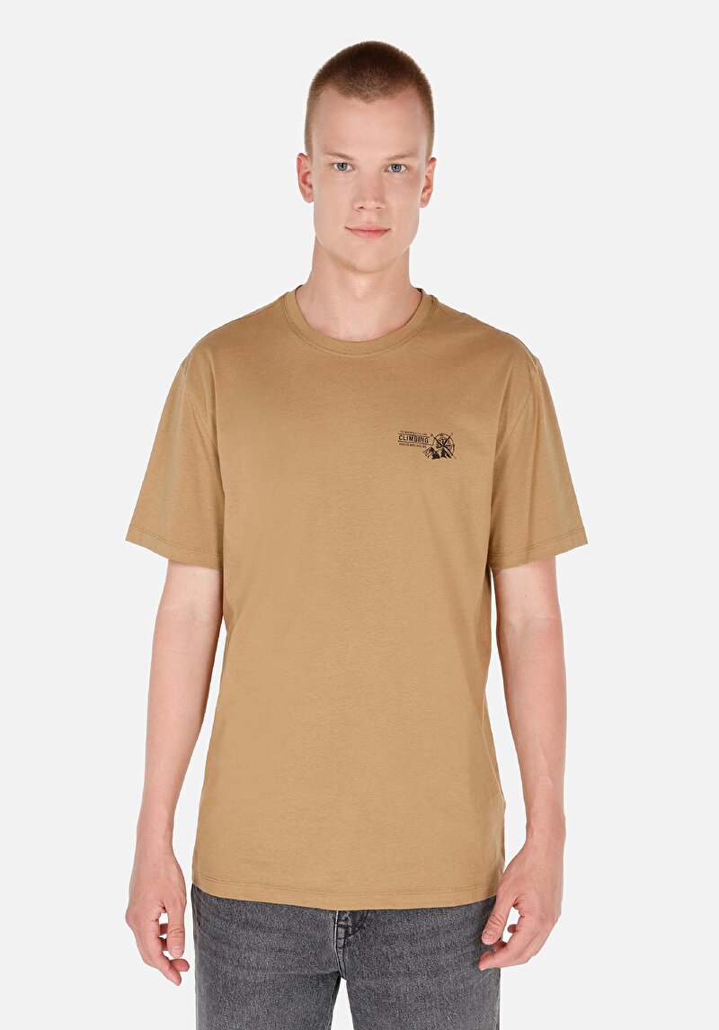 Comfort Fit Yuvarlak Yaka Erkek Kahverengi Kısa Kol Tişört