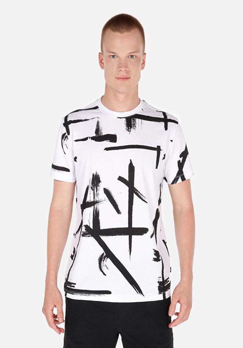 Regular Fit Yuvarlak Yaka Erkek Beyaz Kısa Kol Tişört