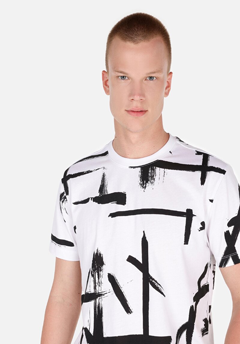 Regular Fit Yuvarlak Yaka  Erkek Beyaz Kısa Kol Tişört