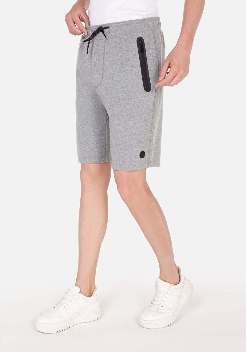 Regular Fit Orta Bel Düz Erkek Gri Şort