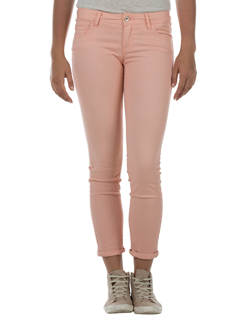 Slim Fit Düşük Bel Dar Paça Kadın Turuncu Pantolon