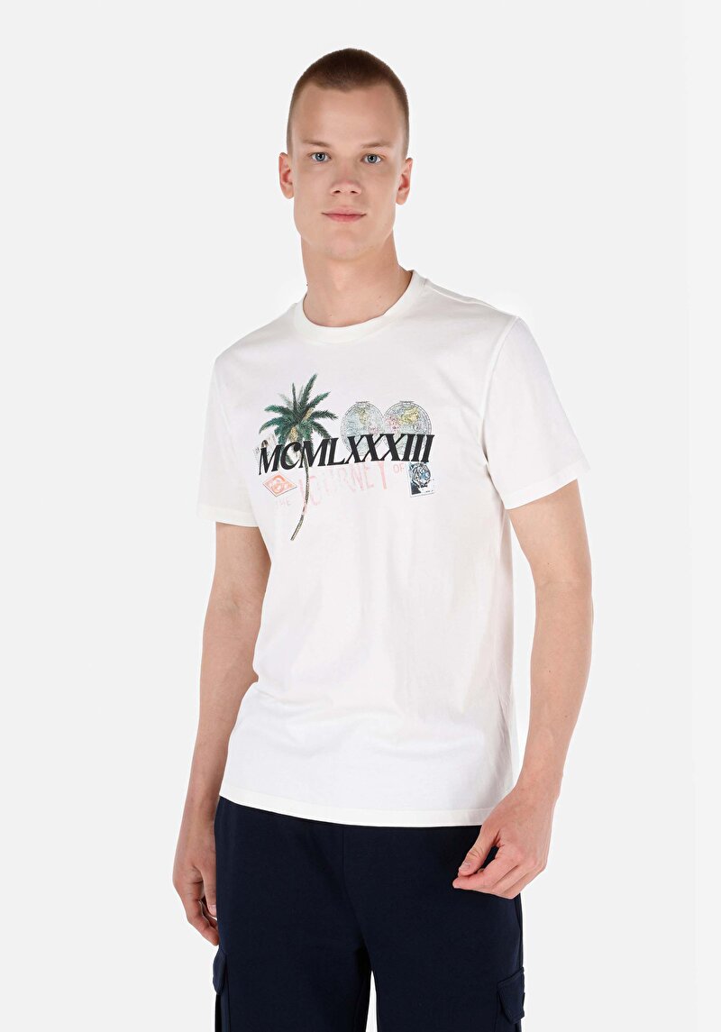 Regular Fit Yuvarlak Yaka Düz Erkek Beyaz Kısa Kol Örme Cepsiz Tişört