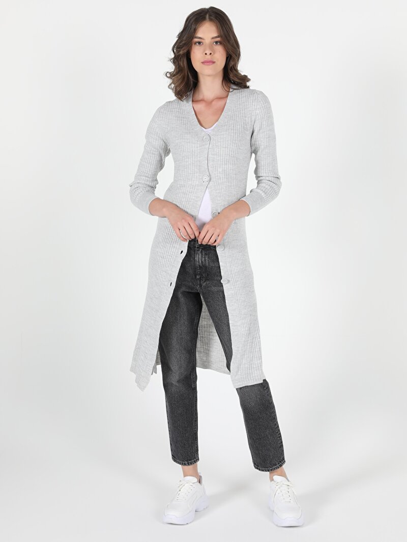 Slim Fit   Kadın Gri Hırka