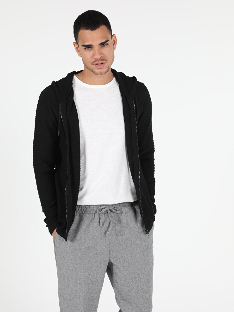 Slim Fit   Erkek Siyah Hırka