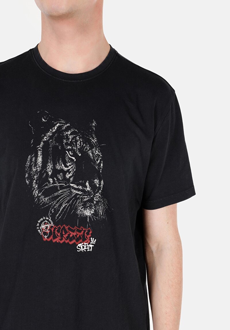 Regular Fit Yuvarlak Yaka  Erkek Antrasit Kısa Kol Tişört