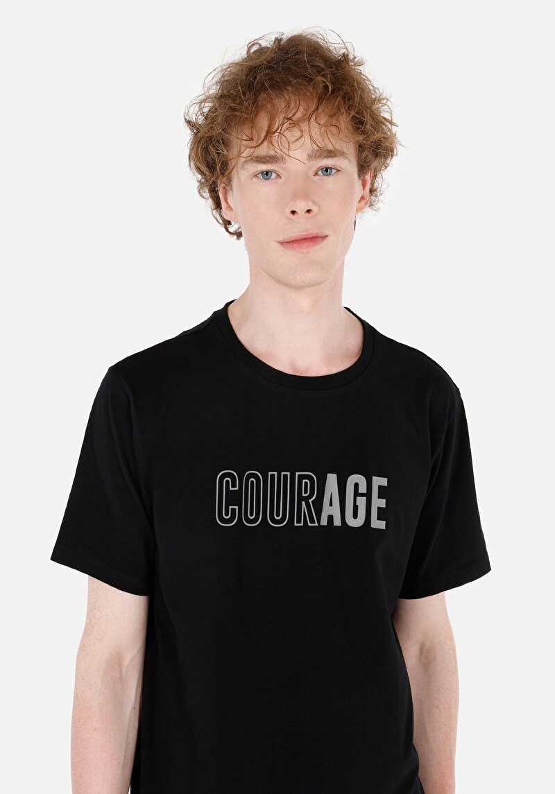 Regular Fit Yuvarlak Yaka Cepsiz Erkek Siyah Kısa Kol Tişört