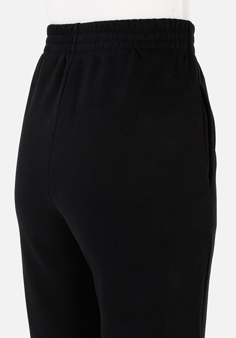 Regular Fit Orta Bel Düz Kadın Siyah Eşofman Altı