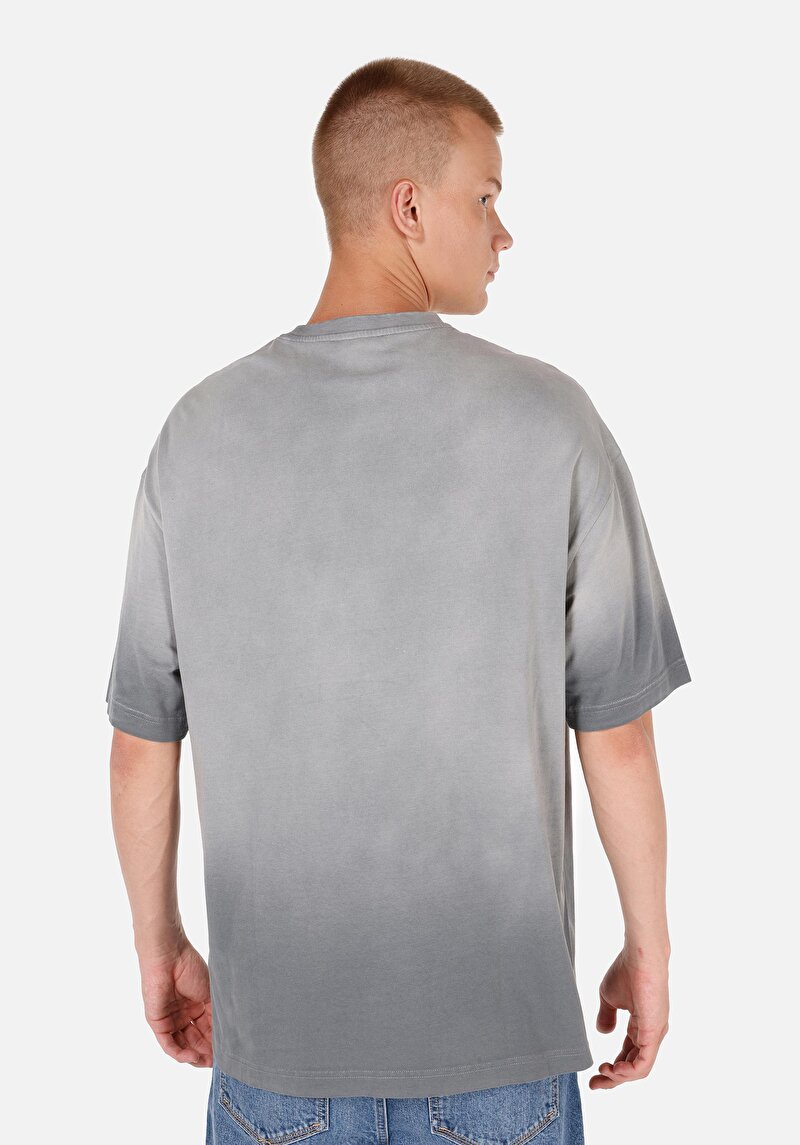 Oversize Fit Yuvarlak Yaka  Erkek Gri Kısa Kol Tişört