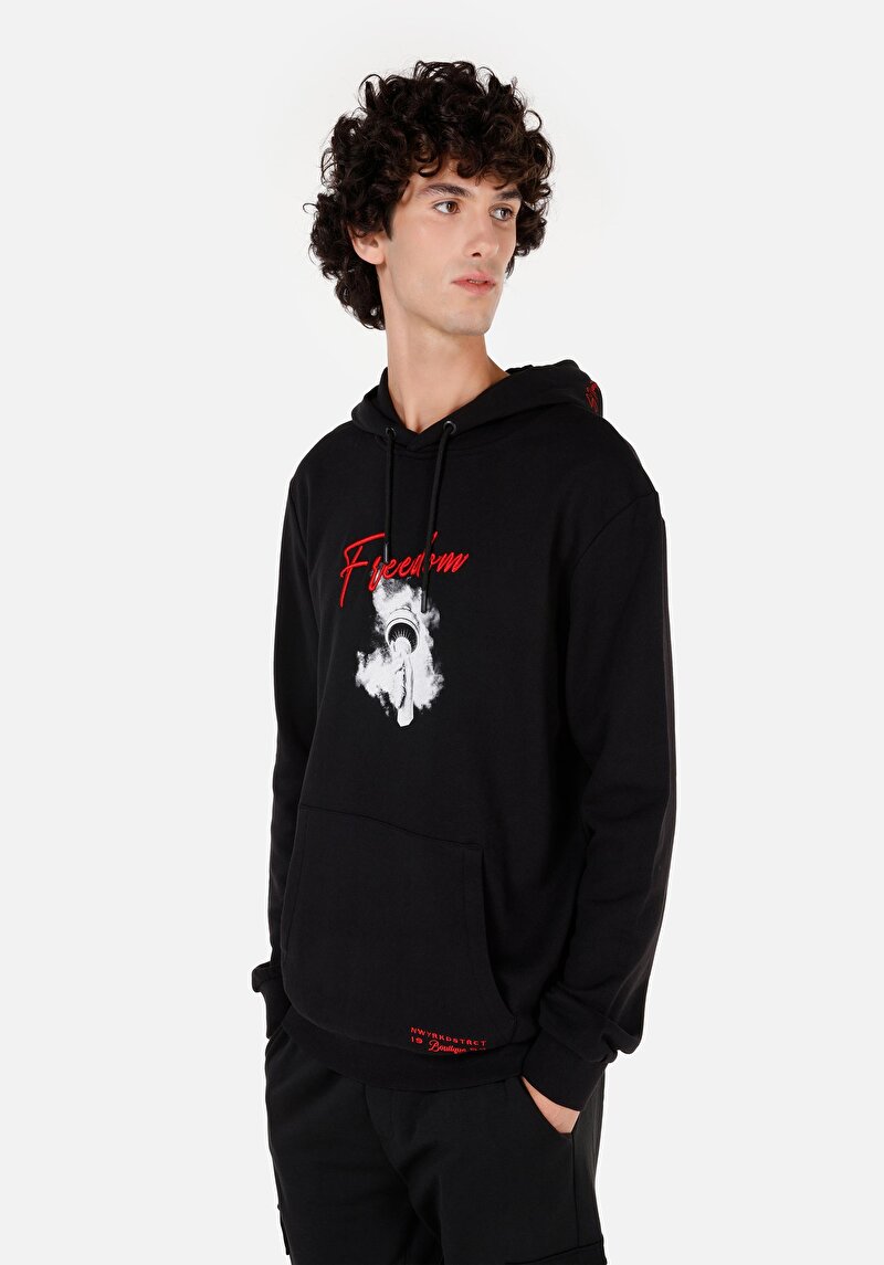 Regular Fit Pamuklu Erkek Siyah Sweatshirt