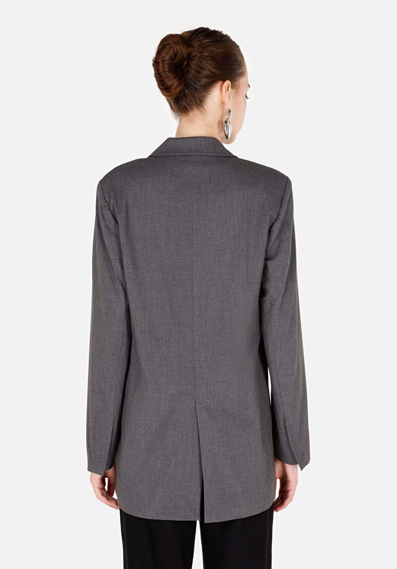 Regular Fit Düğmeli Kadın Gri Ceket
