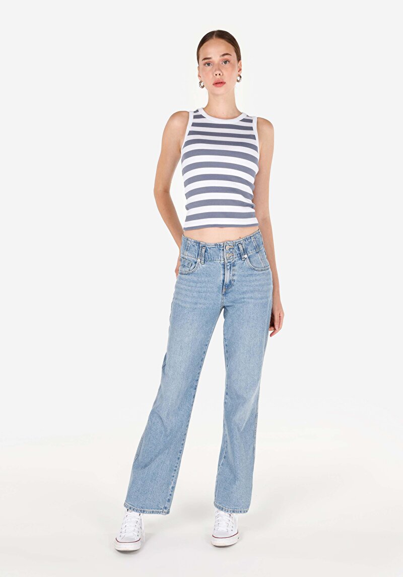 Slim Fit Kadın Mavi Atlet