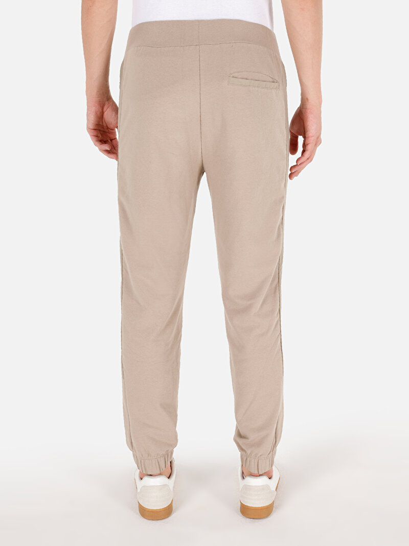 Slim Fit Orta Bel Erkek Bej Eşofman Altı