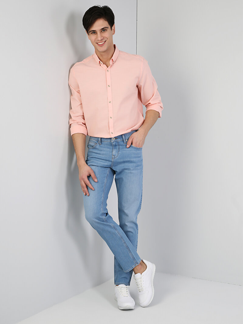  Regular Fit Shirt Neck Erkek Somon Uzun Kol Gömlek