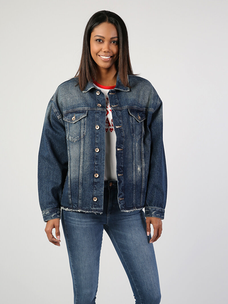    Boyfriend Fit Mavi Kadın Jean Ceket