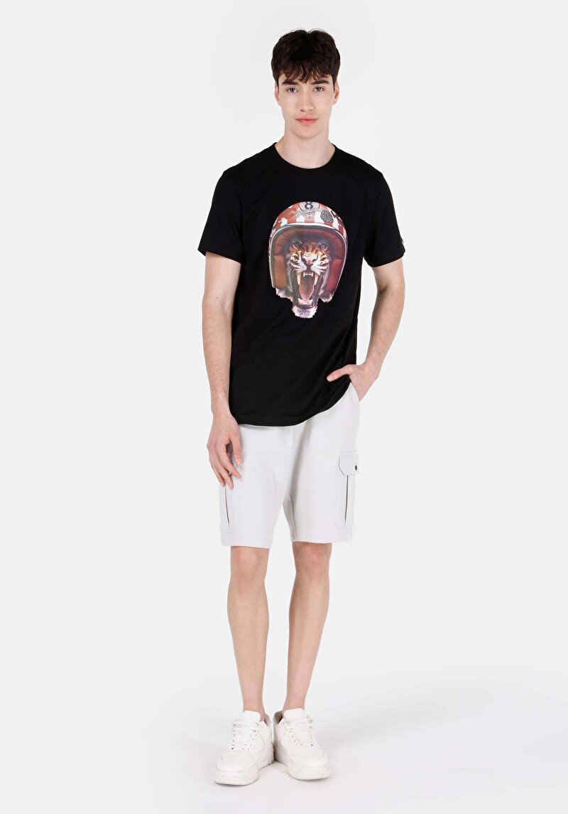 Regular Fit Yuvarlak Yaka Düz Erkek Siyah Kısa Kol Tişört