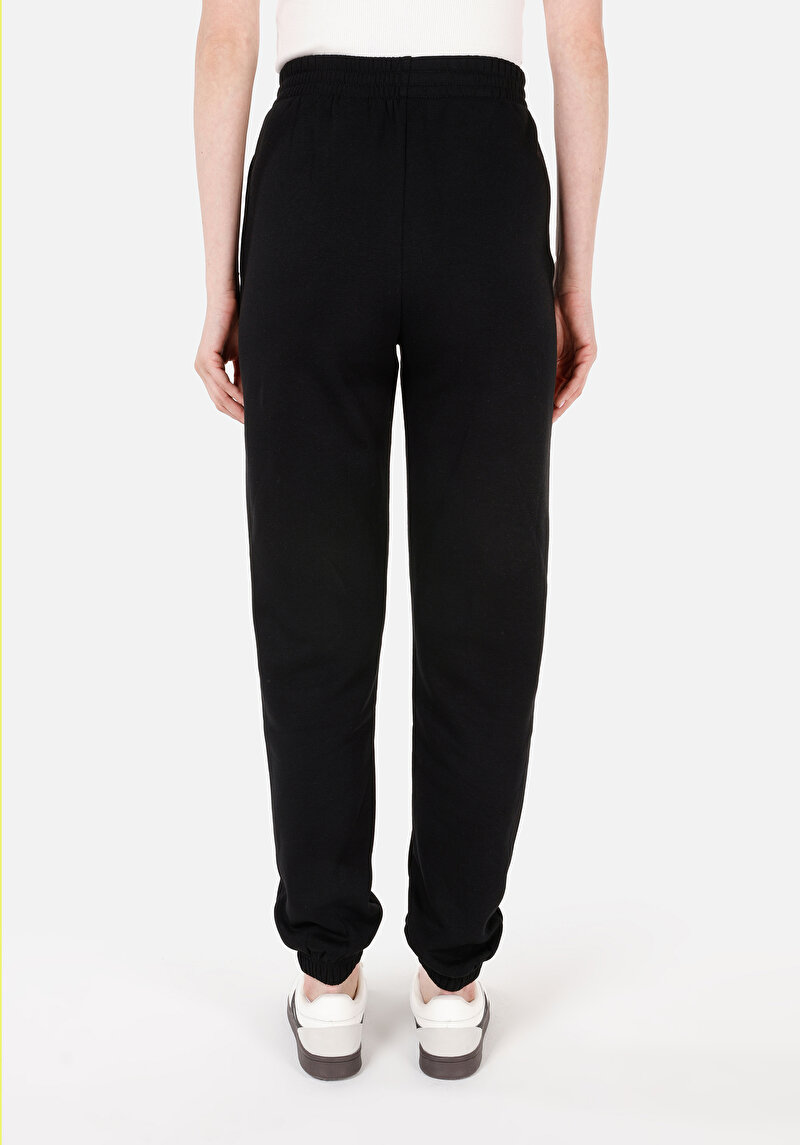 Regular Fit Orta Bel Düz Kadın Siyah Eşofman Altı