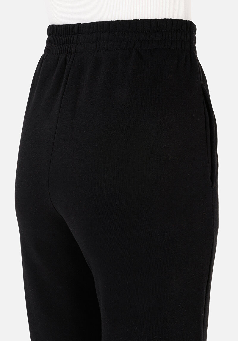 Regular Fit Orta Bel Düz Kadın Siyah Eşofman Altı