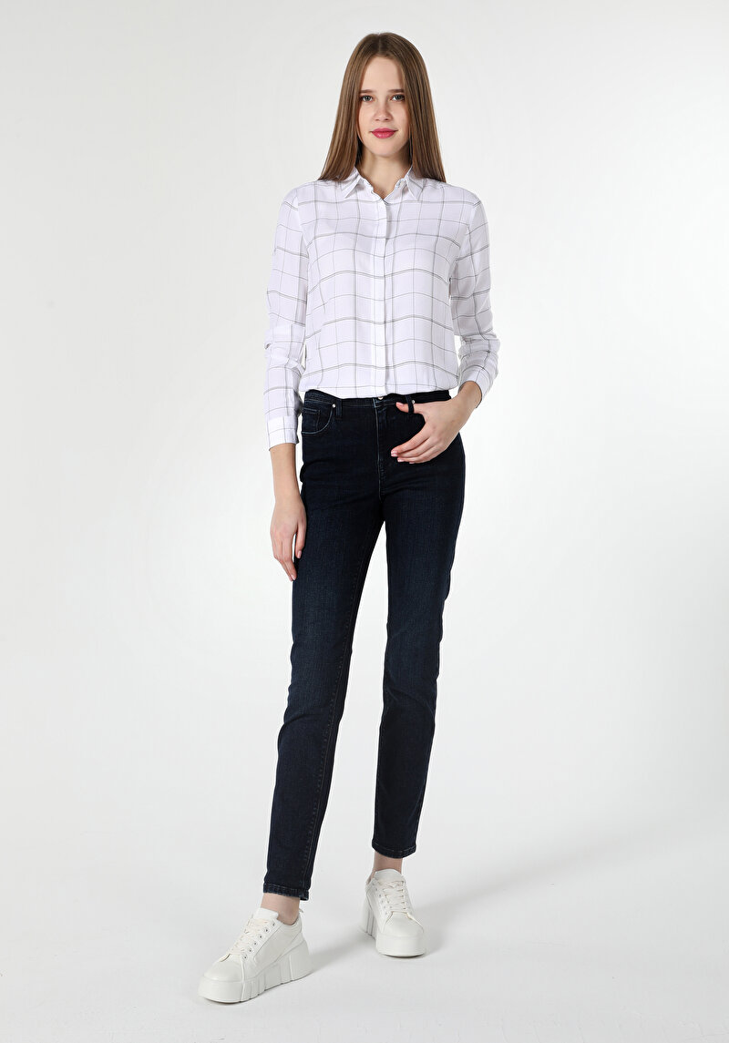 Regular Fit Shirt Neck  Kadın Beyaz Uzun Kol Gömlek Cl1061548
