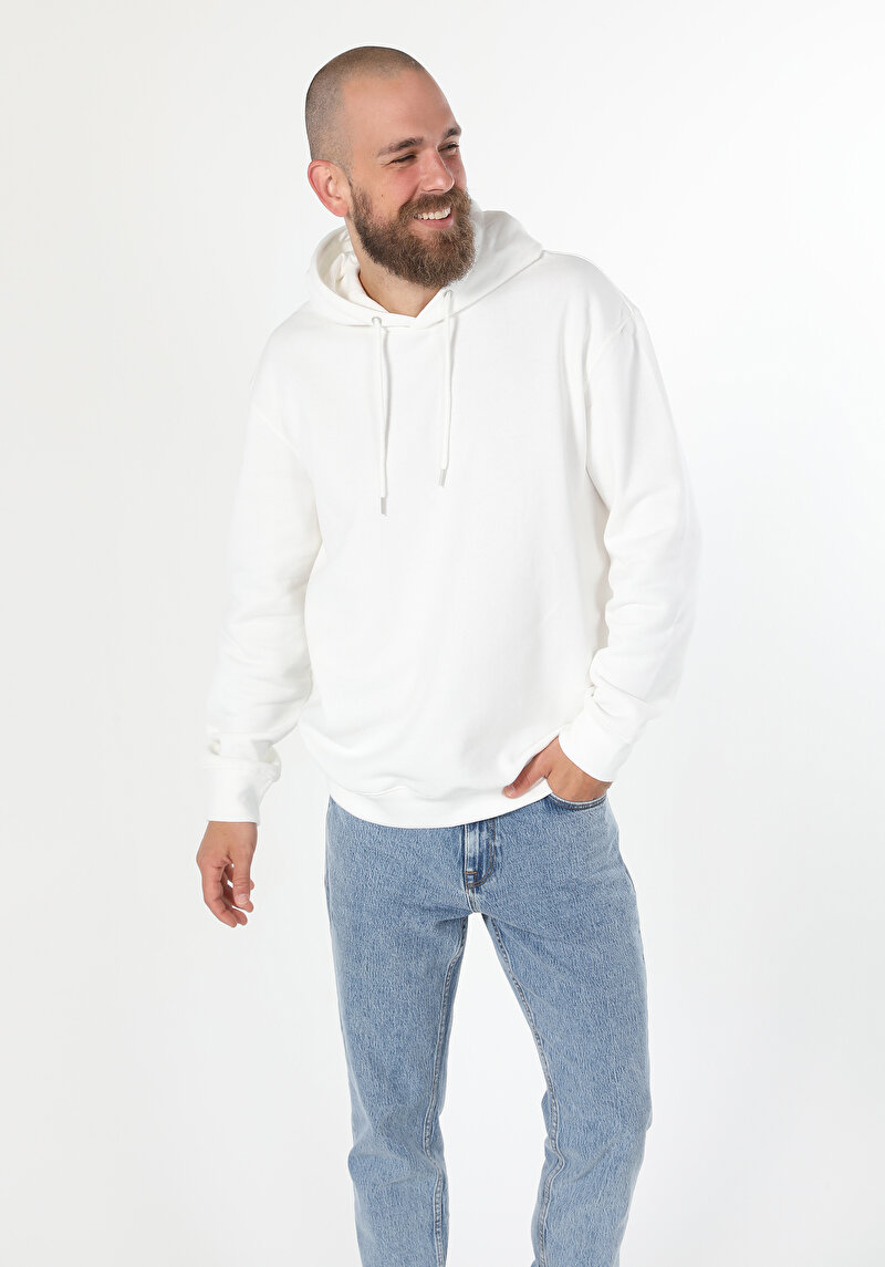 Regular Fit Erkek Beyaz Sweatshirt