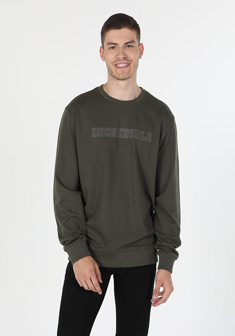 Regular Fit Erkek Yeşil Sweatshirt