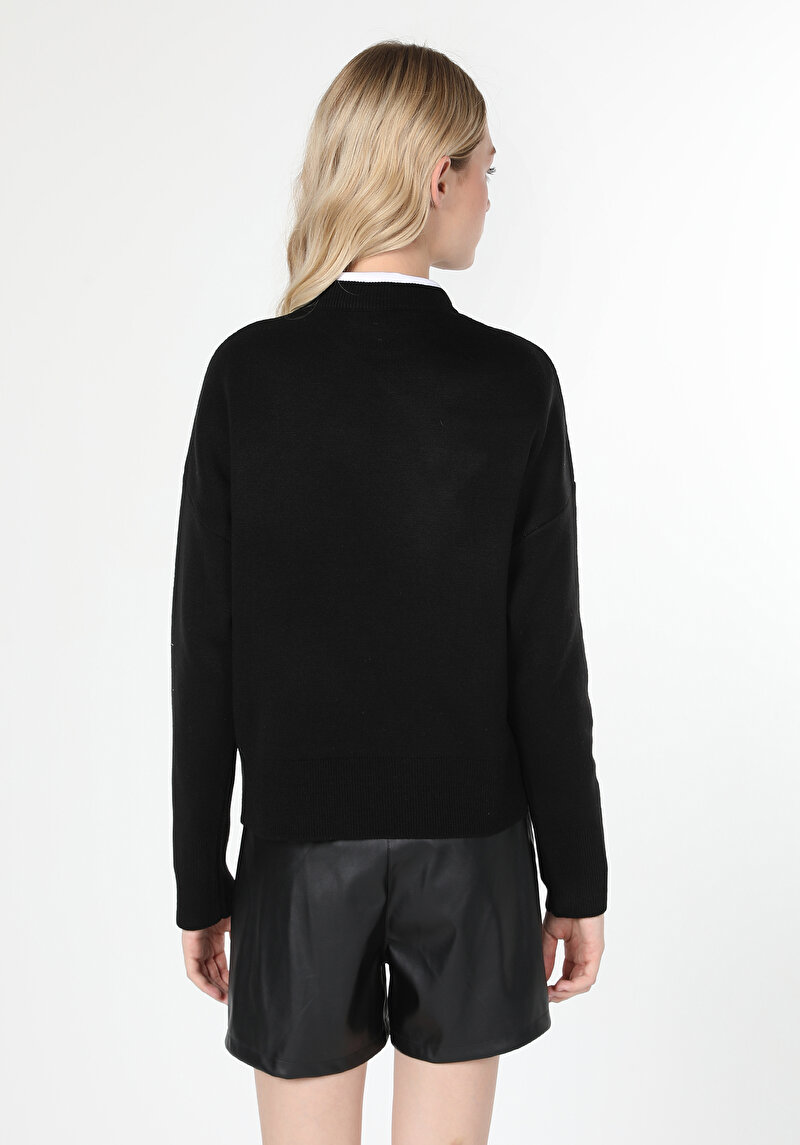 Regular Fit Yuvarlak Yaka Düz Kadın Siyah Kazak