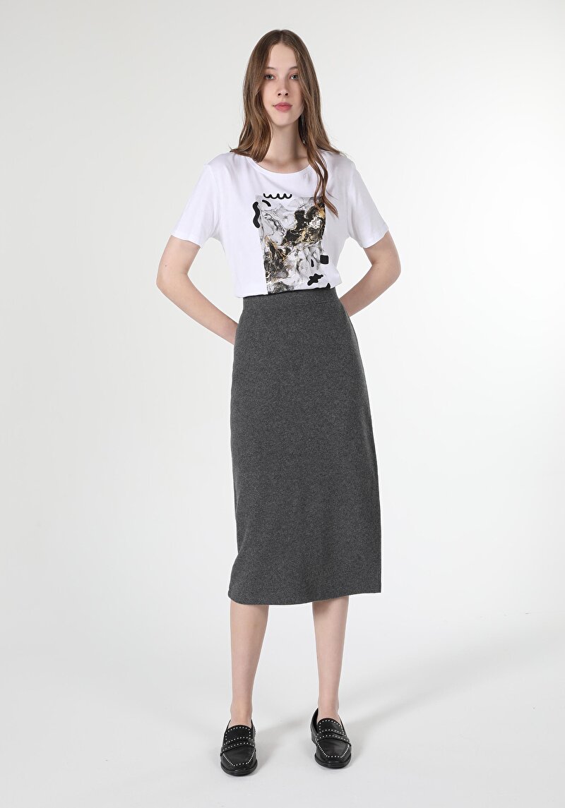 Slim Fit Kadın Örme Antrasit Etek