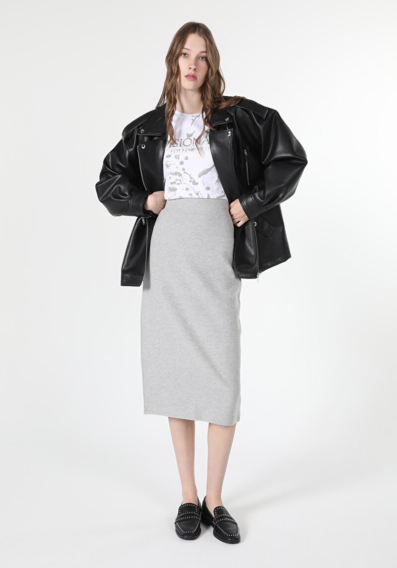 Slim Fit Kadın Gri Etek