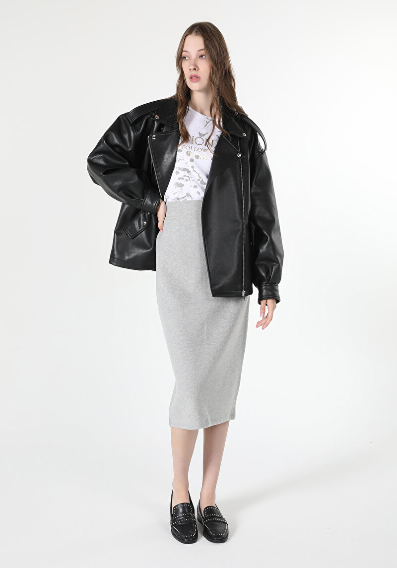 Slim Fit Kadın Gri Etek