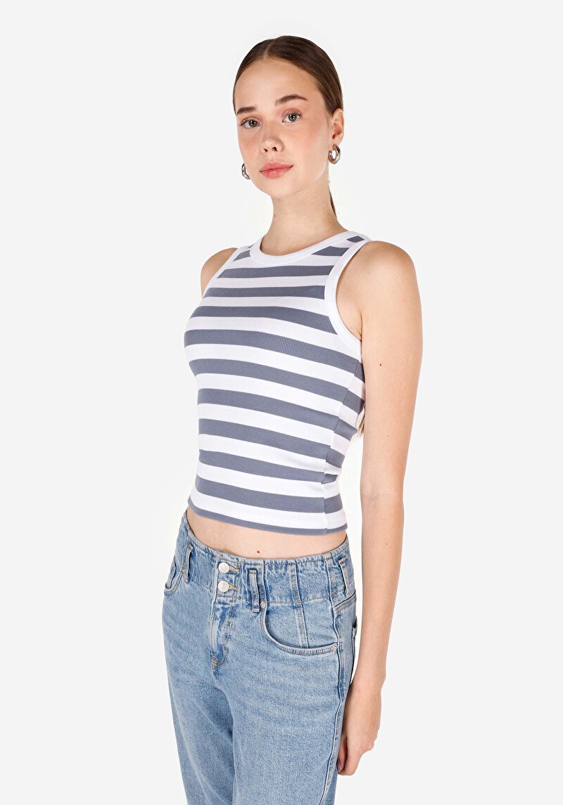 Slim Fit Kadın Mavi Atlet