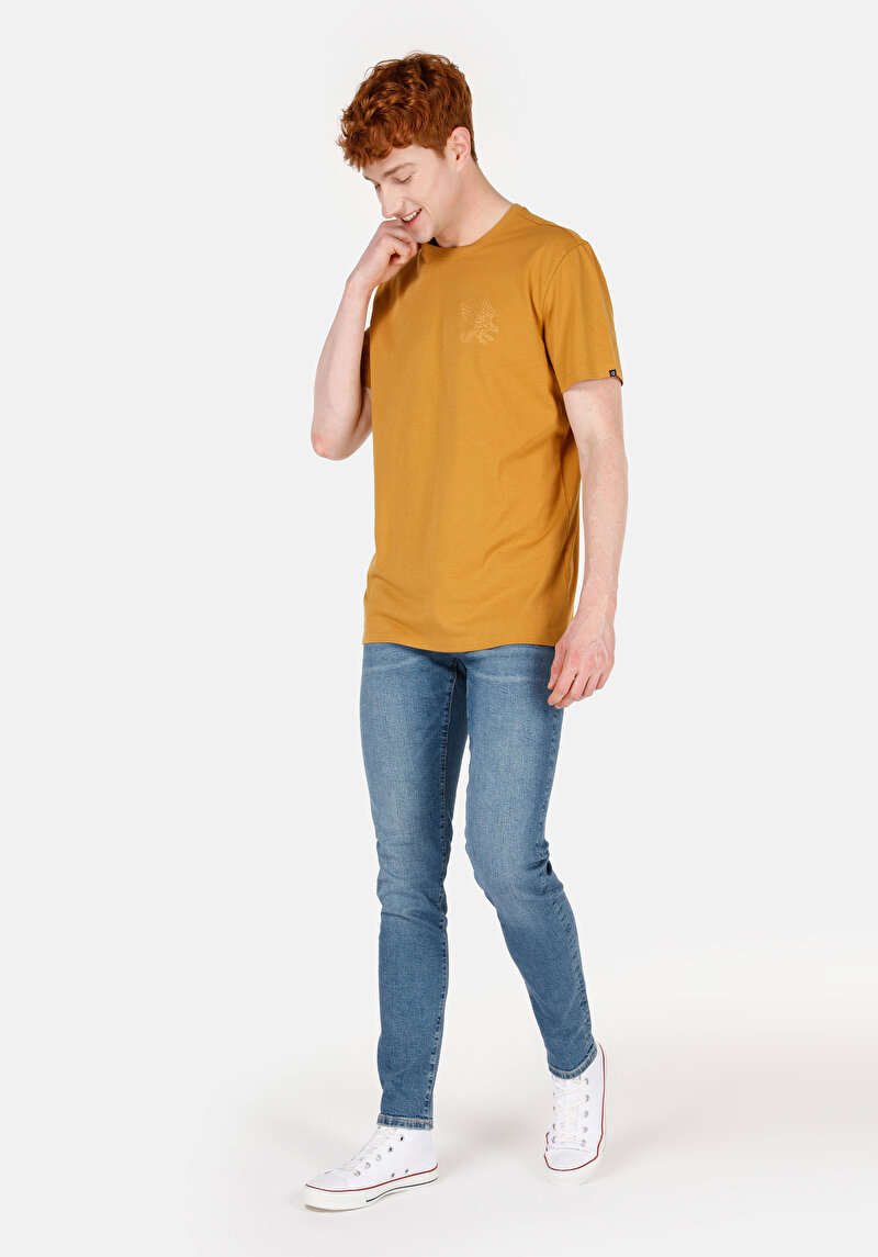 Regular Fit Yuvarlak Yaka Düz Erkek Sari Kısa Kol Tişört