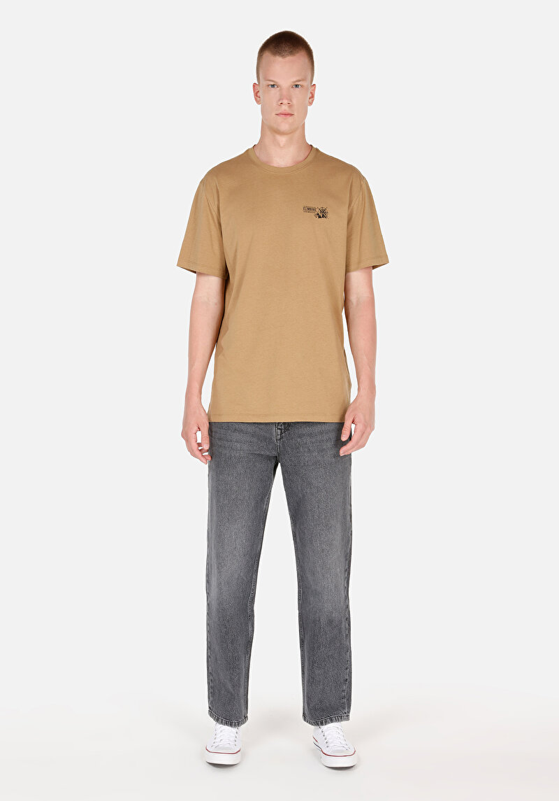 Comfort Fit Yuvarlak Yaka  Erkek Kahverengi Kısa Kol Tişört