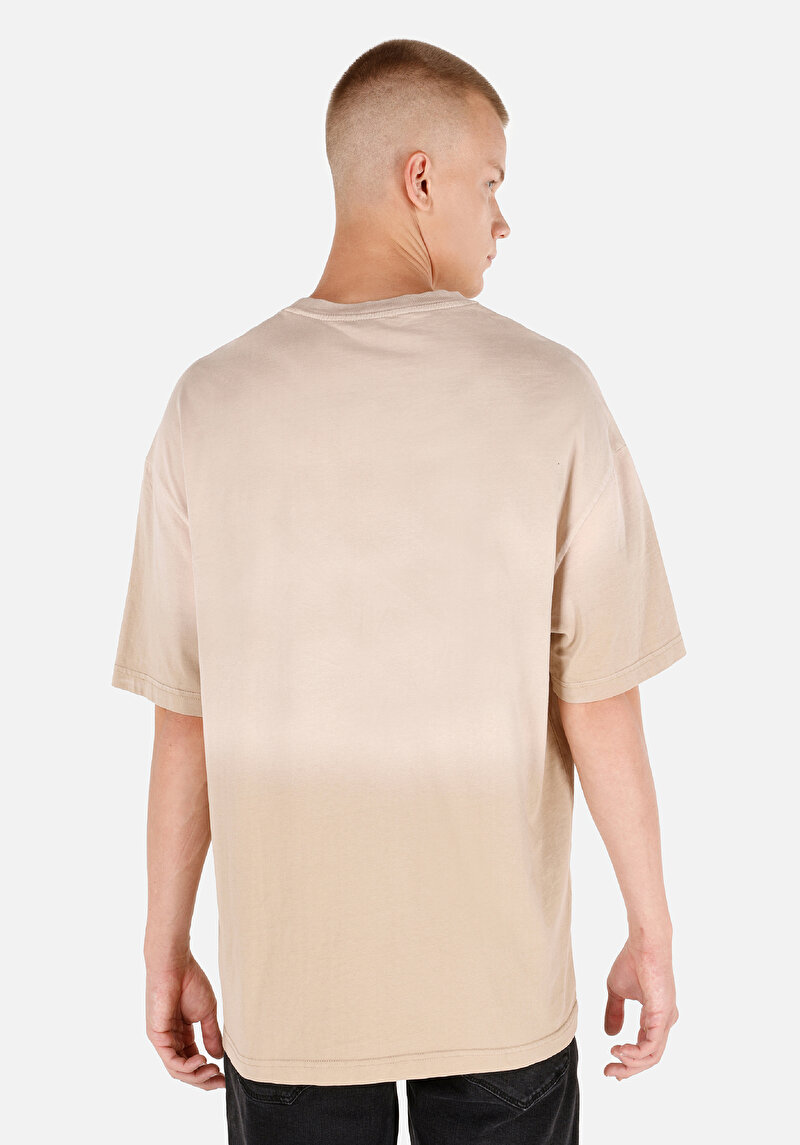 Oversize Fit Yuvarlak Yaka Erkek Ekru Kısa Kol Tişört