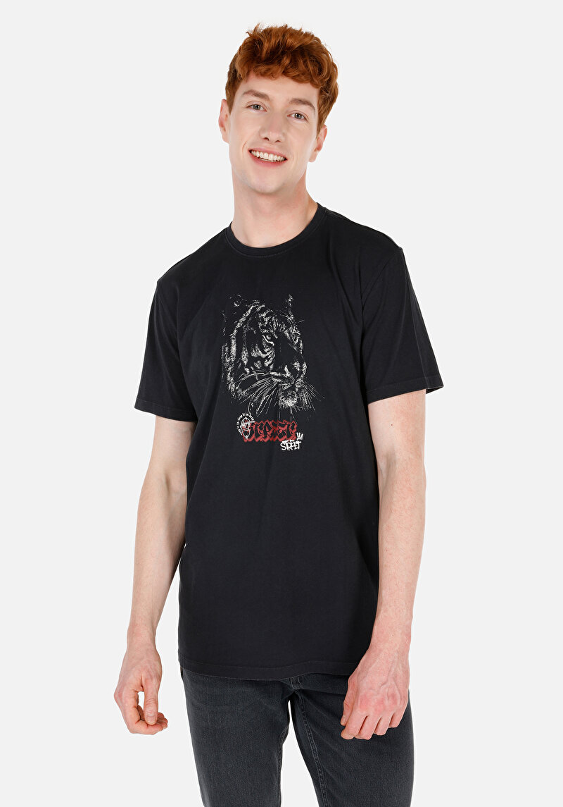 Regular Fit Yuvarlak Yaka Erkek Antrasit Kısa Kol Tişört